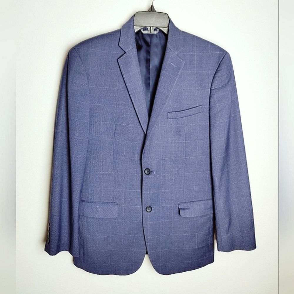 Andrew Marc Men's Dark Blue Plaid 2-Button Notch Lapel Sport Coat, Sz 38R
